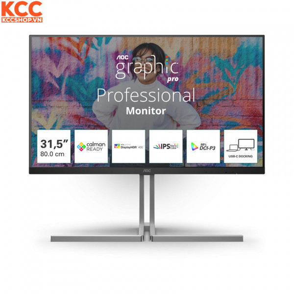 Màn hình đồ họa AOC Graphic Pro U32U3CV/74 (31.5 Inch/UHD/NANO IPS/60Hz/4ms/Loa/RJ45/HDR400/USB-C 96W)