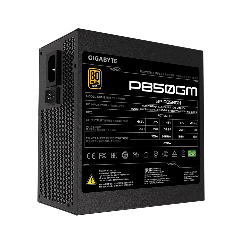 Nguồn Gigabyte GP- P850GM 850W (80 Plus Gold/Full Modular/Màu Đen)