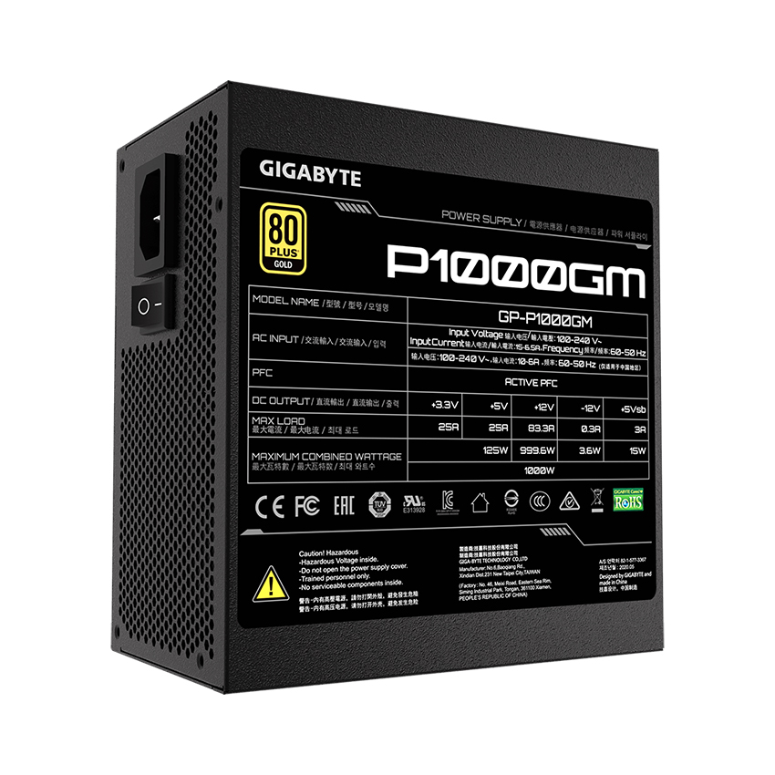 Nguồn Gigabyte GP- P1000GM 1000W (80 Plus Gold/Full Modular/Màu Đen)