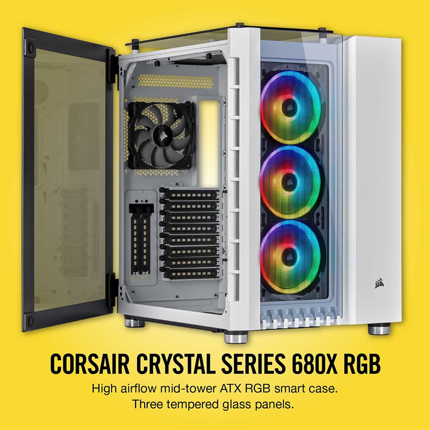 Vỏ Case Corsair  680X RGB TG (Mid Tower/Màu Trắng) - CC-9011169-WW