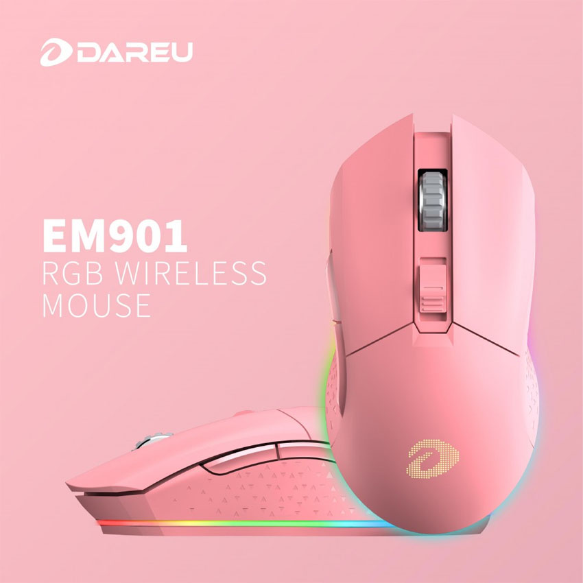 Chuột không dây Gaming DAREU EM901 RGB - PINK (BRAVO ATG4090 sensor)