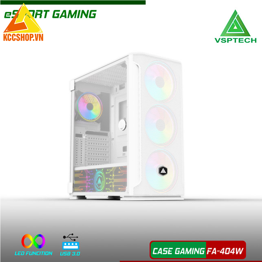 Case gaming VSPTECH FA-404W trắng kèn 3 fan LED mặt trước
