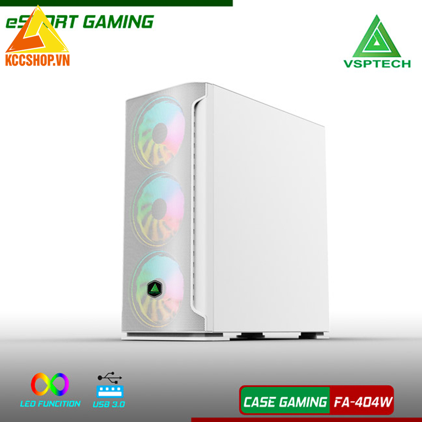 Case gaming VSPTECH FA-404W trắng kèn 3 fan LED mặt trước